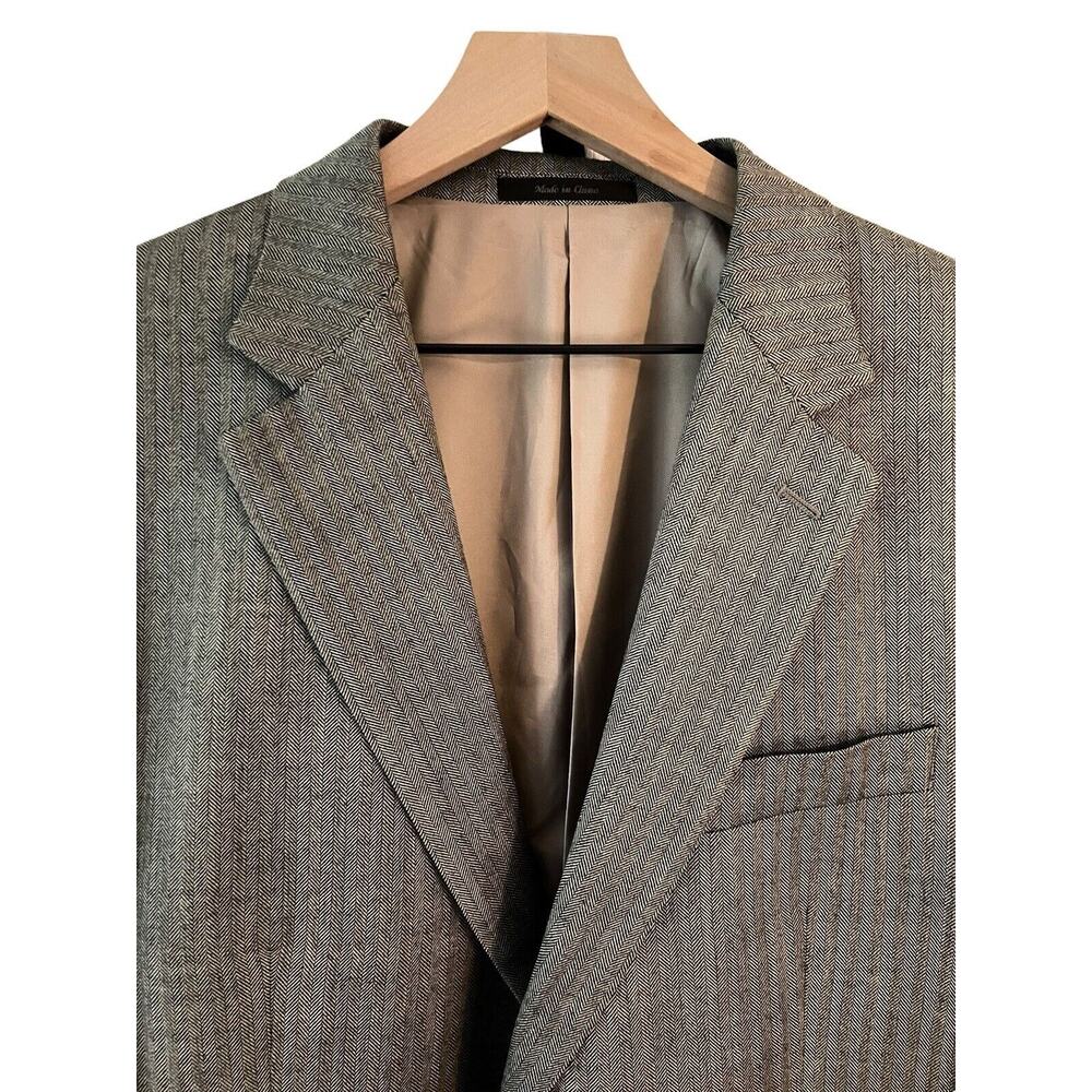 Lauren Ralph Lauren Silk Wool Sport Coat Mens 44L Grey Herringbone